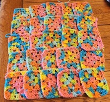 Lot of 25 4.25" Rainbow Crocheted Granny Squares Blocks Fun Colors