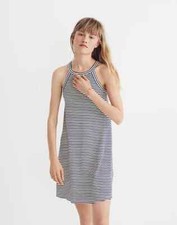 MADEWELL Navy Blue Cream Ribbed Halter Neck Shift Dress District Dress Size XXS