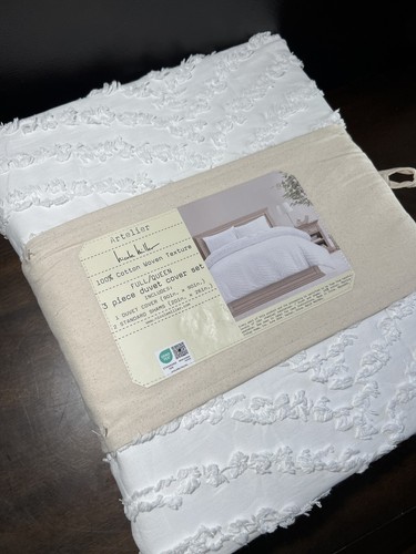 NICOLE MILLER COTTON ARTELIER QUEEN FULL Duvet and 2 Shams NEW!!! WHITE Cottage - Picture 4 of 9
