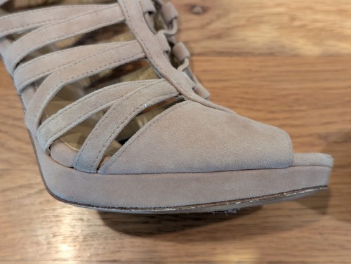Michael Kors Clarissa Nude Suede Platform Peep-Toe Zip Heel Size 7M Women's Shoe - Picture 16 of 17