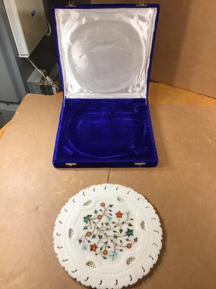 "Plato de mármol de diseño floral hecho a mano plato decorativo de 10"" con estuche" Foto 2 de 4