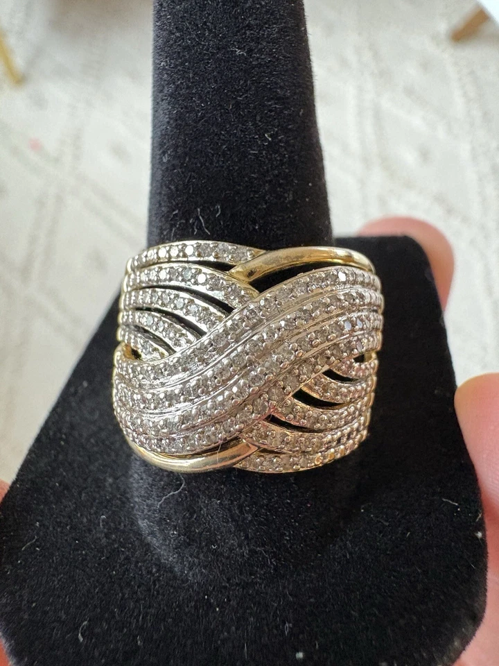 1/2 CTW Pave Diamond Wide Multirow Crossover Dome Ring 925 Size 8.25 w/gift Box - Image 3 of 4