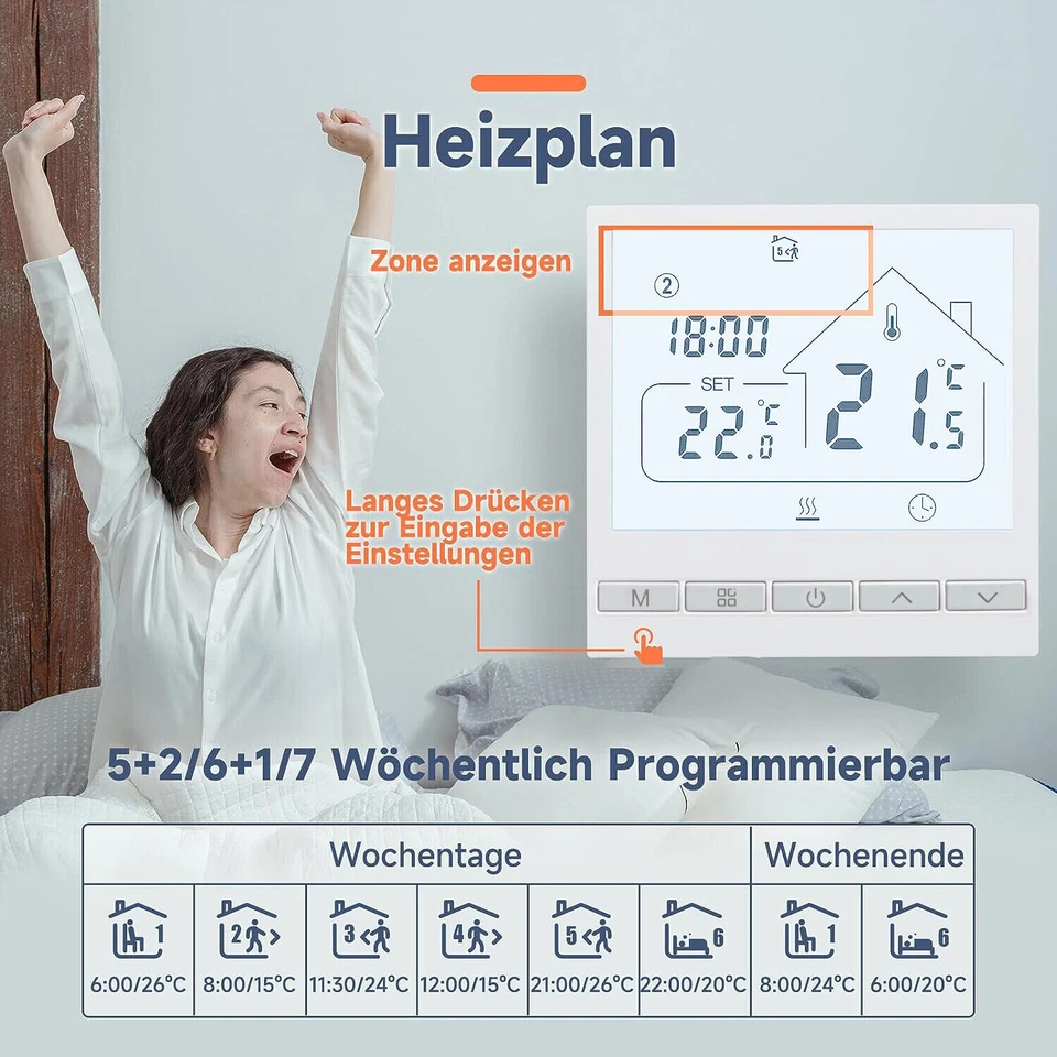 Raumthermostat Digital Raumtemperaturregler LCD Raumregler 230V Fußbodenheizung - Bild 4 von 4