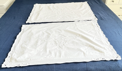 VINTAGE Set of 2 Battenberg Lace Standard White Pillow Cases / Shams 100% Cotton - Picture 3 of 9