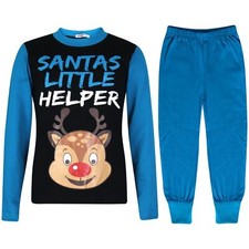 Garçons Pyjama Fille Père Noël Little Helper Bleu Contraste Manches 2-13