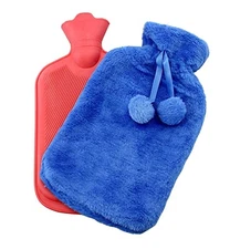 Hot Water Bottle with Blue Fleece Cover 2L – Leak Proof, Muscle & Cramps Relief