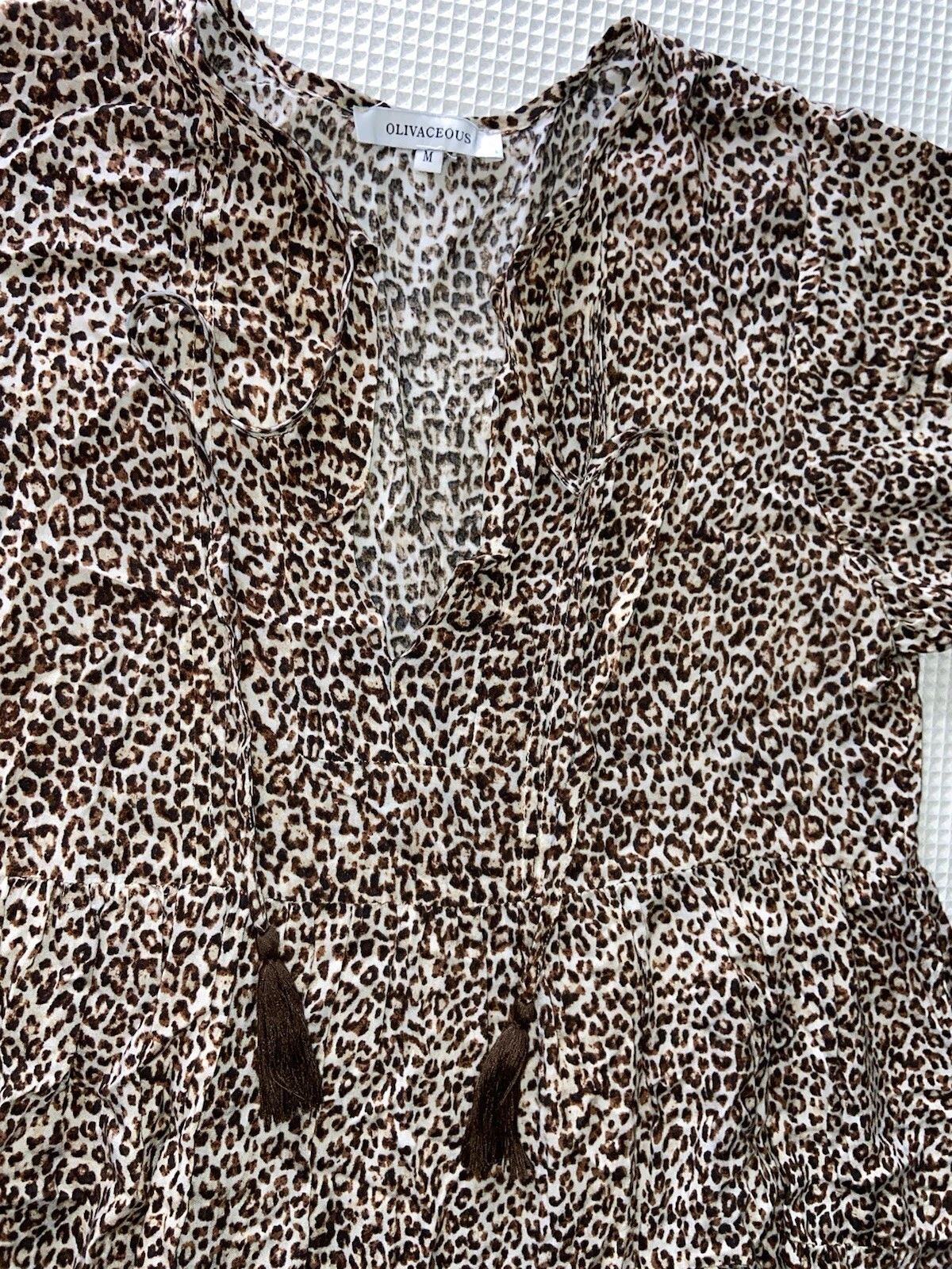 PALM ANGELS Mini abito a strati olivaceo stampa ghepardo prateria svolazzante donna medio