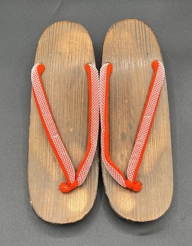 Geta Clogs Japanese Kimono Flip Flops Thong Sandals Wooden Size 9 1/2 Inches - Picture 3 of 5