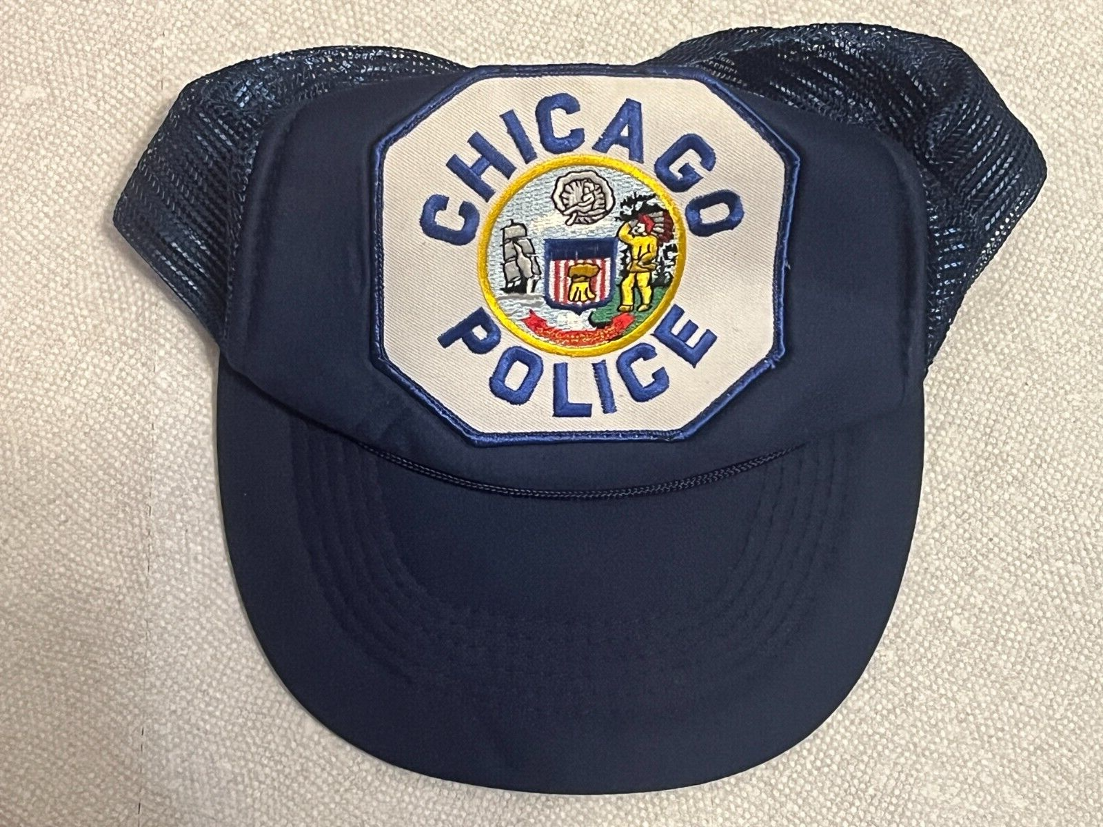 VINTAGE Chicago Police Hat Cap Snapback Trucker Blue Adult One SIze Patch Mens