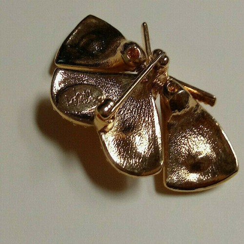 JOAN RIVERS Gold Tone Clear Crystal Butterfly Flutter Wings Brooch/Pin - Picture 2 of 3