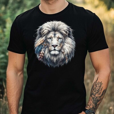 Mens Lion Head Motif Cotton T-Shirt Size XS to 5XL