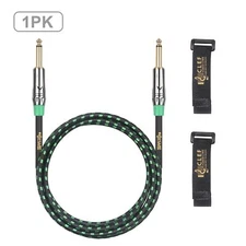Clef Audio Labs 6.35mm TS to 6.35mm TS, Guitar Cable BlackGreen Braided 20FT-1PK