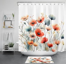 Plant Watercolor Vintage Floral on White Shower Curtain Bathroom Accessories Set