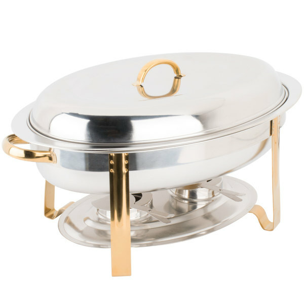 Deluxe 6 Qt Gold Accent Stainless Steel Oval Chafer Chafing Dish Set