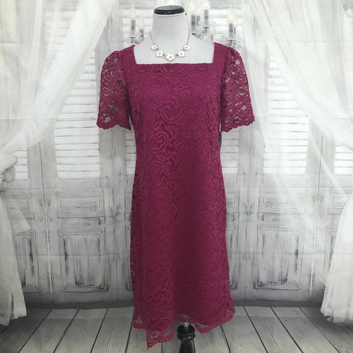 Jessica Howard Sz 12 Dress Pink Short Sleeve Lace Square Neck Shift Cocktail B29 Ebay