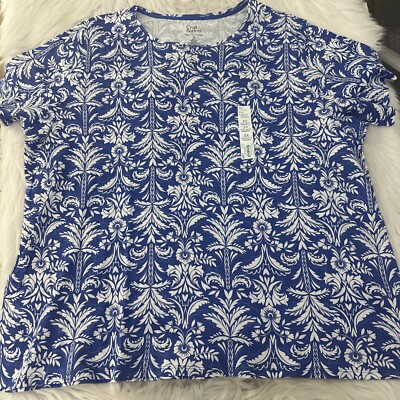 Croft and Barrow womens NWT The Classic Tee 3X 100% cotton blue damask
