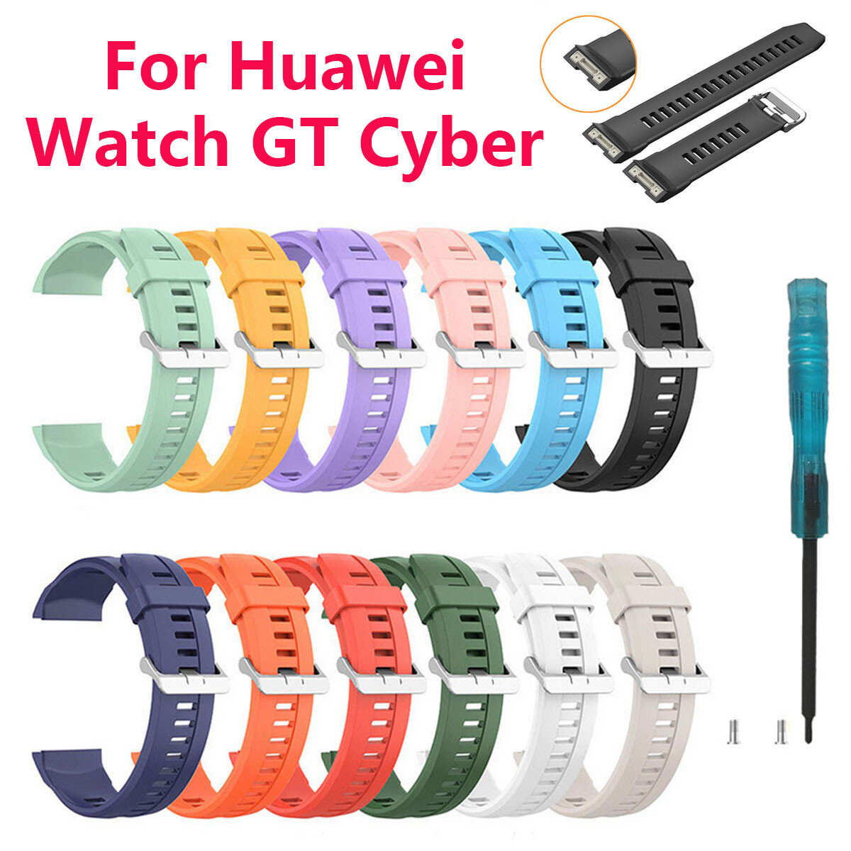 Watch Strap Band Silicone Wristband with Screwdriver For Huawei Watch GT Cyber