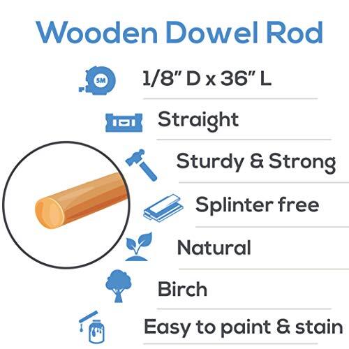 Dowel Rods Wood Sticks Wooden Dowel Rods - 1/8 x 36 Inch Unfinished Hardwood ... - Picture 5 of 9