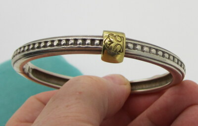 Stunning Slane and Slane Sterling Silver 18K Yellow Gold Hinged Bangle Bracelet
