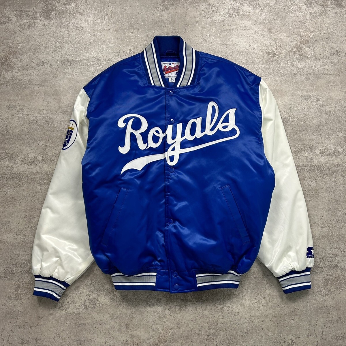 90年代　MLB カンザスシティー　ロイヤルズ　サテンジャンパー　Lサイズ VTG 90s 00s MLB KANSAS CITY ROYALS MAJESTIC DIAMOND COLLECTION