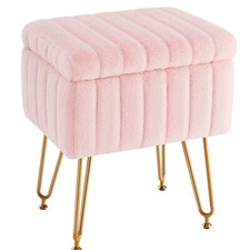 Vanity Stool Chair with Storage,Ottoman Faux Fur Soft Padded,Cute Small Footrest