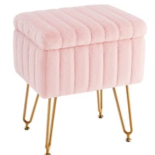Vanity Stool Chair with Storage,Ottoman Faux Fur Soft Padded,Cute Small Footrest