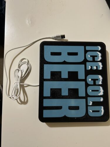 Ice Cold Beer Illuminated Wall LED Light Box Pub Sign, Mancave Bar, USB - Foto 7 di 8