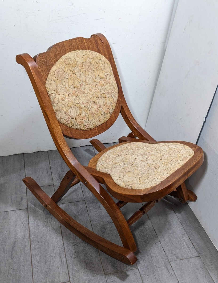 Antique Victorian Rustic Solid Oak Wood Folding Rocking Chair