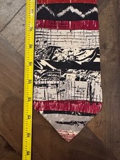 Bugatti 100 Italian Silk Men's Neck Tie made in USA Red Black Silver Tone 55"