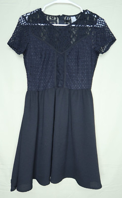 Divided by H&M Mini Dress Size 8 Black Lace Cap Sleeve A-Line Short Lined Goth