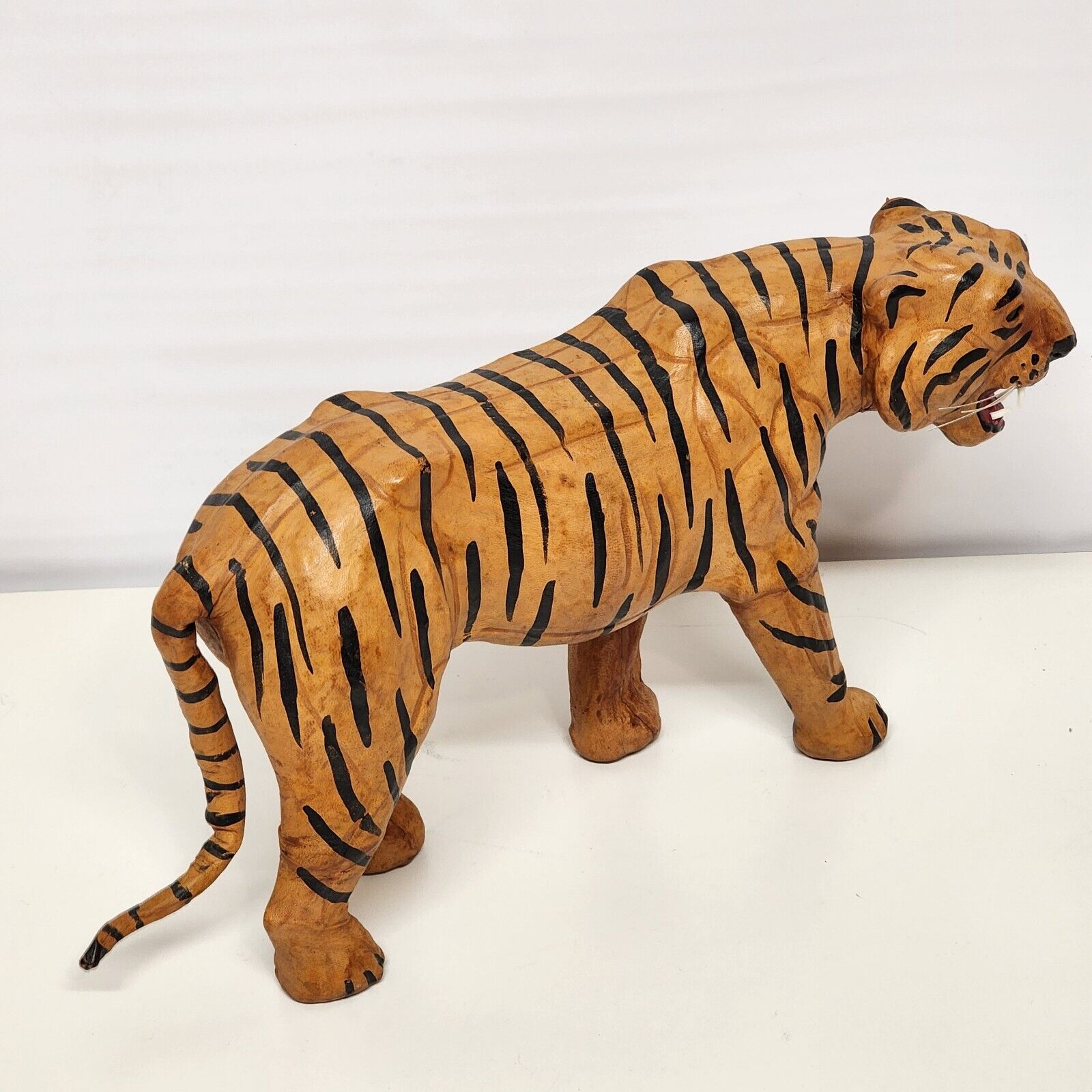 Large Vintage Leather Tiger Statue 15 Long 9 1/2 