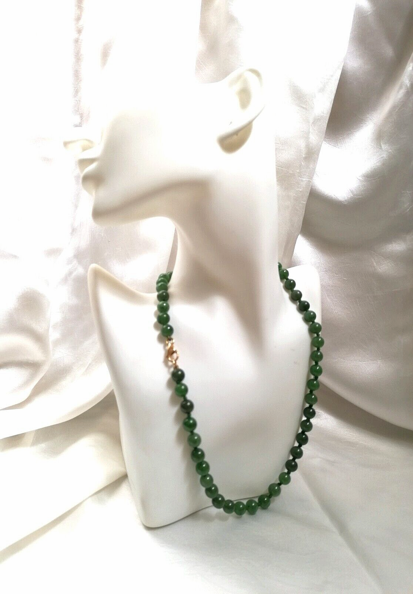 Collier En Or 18 Carats Avec Sphères De Jade Verte Naturelle - Longueur 49 Cm - Occasion Très Bon État