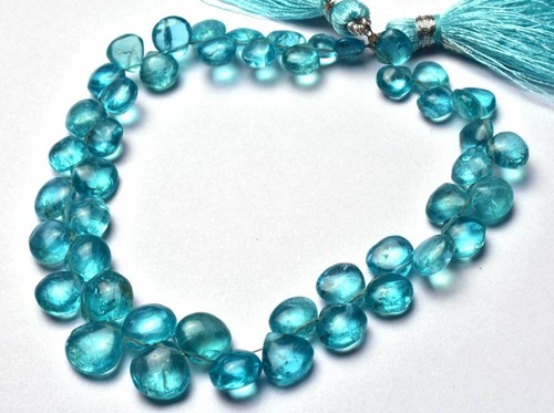 NATURAL Super Finest Green APATITE SMOOTH PEAR HEART BEADS 5 to 9 MM 8 INCH - Picture 3 of 4