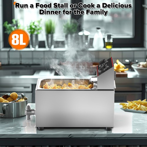 2500W 10L Electric Deep Fryer Basket Chip Cooker Steel w/Oil Drain Valve AU - Picture 7 of 8