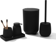 Black Bathroom Accessories Set with Small Trash Can 3 Liter/0.8