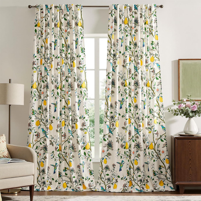 Luxury White Velvet Floral Blackout Curtains - 84