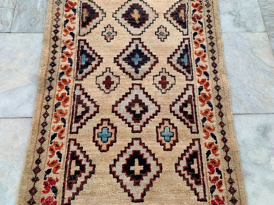 2x3 ft Vintage Afghan Rug Handmade Colorful Rug Oushak Rug Geometric Wool Rug - Image 2 of 4