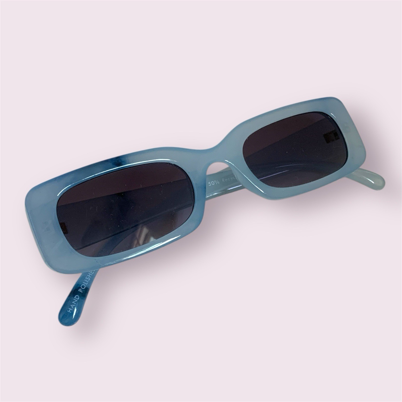 Light Blue Marbleized Rectangular Sunglasses - image 1