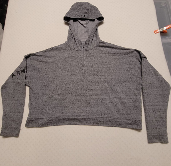Under Armour Hoodie 1/4 Zip Loose Cropped Long Sleeve Size XL Cotton Grey Mens