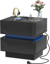 Comodino Camera Da Letto, Comodini LED, Comodini Con Prese E Porte USB, 2 Casset