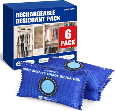 100G [ 6 Packs] Rechargeable Desiccant Packs for Storage, Color Indicating Silic