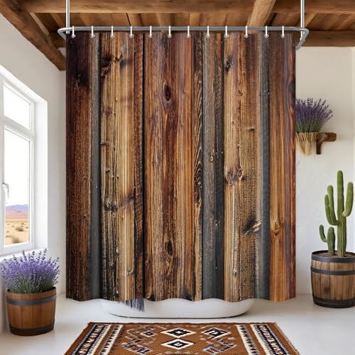 Rustikales Holzbrett Duschvorhang, Rustikale Scheune 72" B x 72" L (1er Pack) Braun - Bild 4 von 7