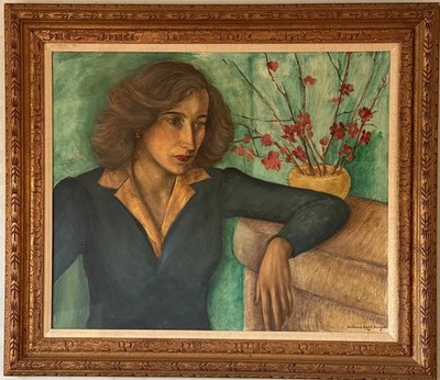 WILLIAM EARL SINGER ANTIQUE WOMAN PORTRAIT OIL PAINTING OLD VINTAGE MODERN 1943