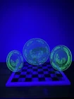 VTG Federal Glass Sharon Cabbage Rose Uranium Green Depression Glass Plate Set