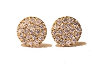 14k white gold cluster cubic zirconia gemstone pave' stud disk earrings 1.5g
