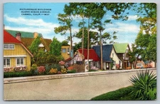 Vintage Linen Postcard Picturesque Buildings Ocean Avenue Carmel CA