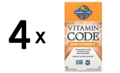 4 x Garden of Life Vitamin Code RAW Vitamin C, 500mg - 60 vcaps (624,58 EUR/kg)