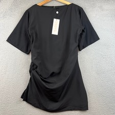 NWT SNDYS Womens XS Black Ruched Side Mini Dress Boat Neck Short Sleeve