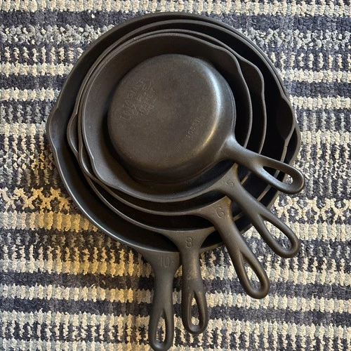 Vintage Wagner Ware Sidney -O #3,5,6,8,10 Cast Iron Skillet Set Restored -Flat