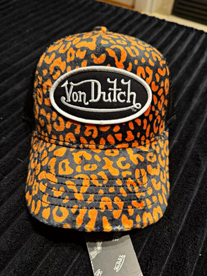 Von Dutch Orange/Black Animal Print SnapBack Velver Trucker Hat, One Size